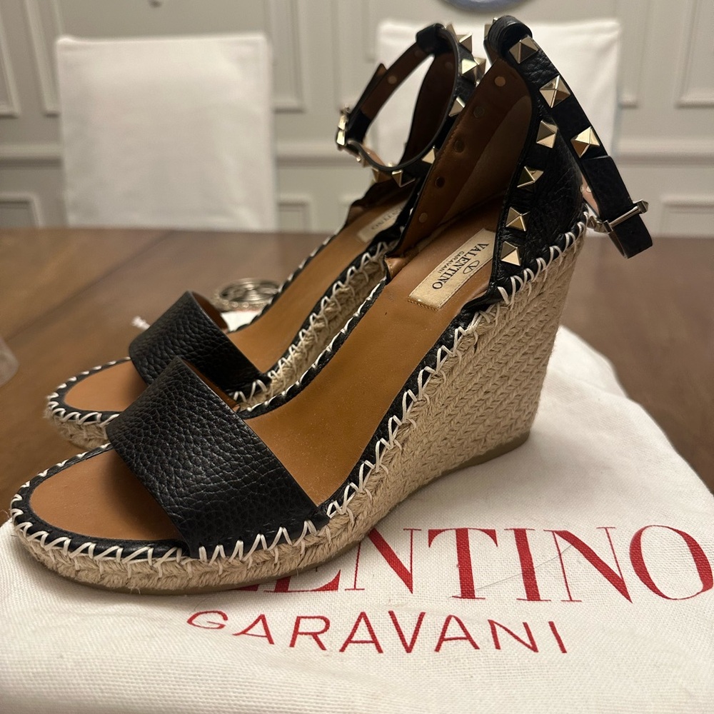 Valentino Black Wedge Shoes with Chain Detail